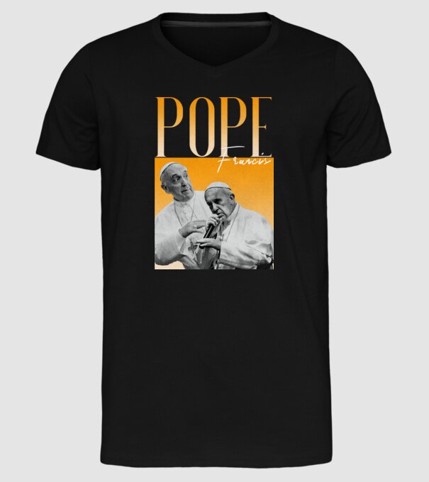 Pope Frances 90s poster model negru pe tricou