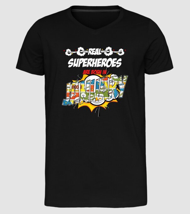 real superheroes are born in january model negru pe tricou