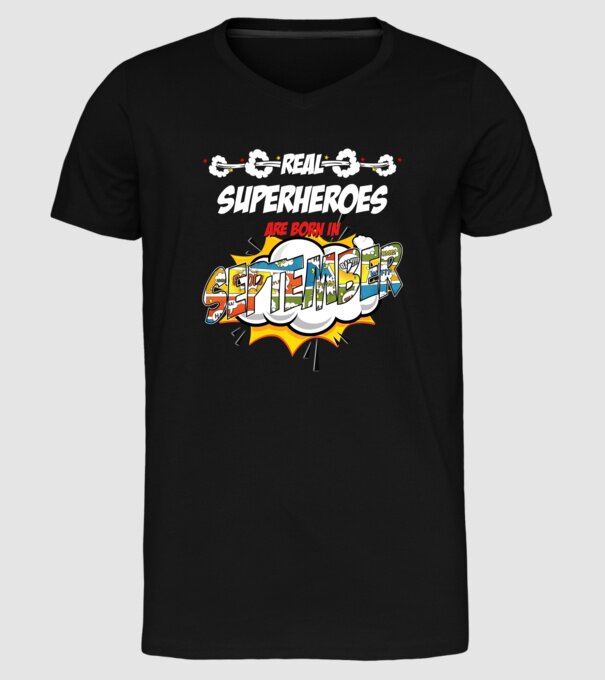 real superheroes are born in september model negru pe tricou