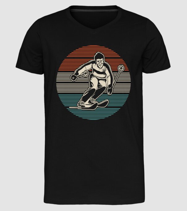 Retro circle ski model negru pe tricou