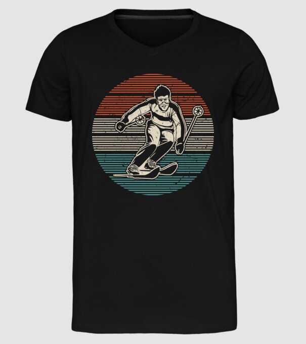Retro circle ski textured model negru pe tricou