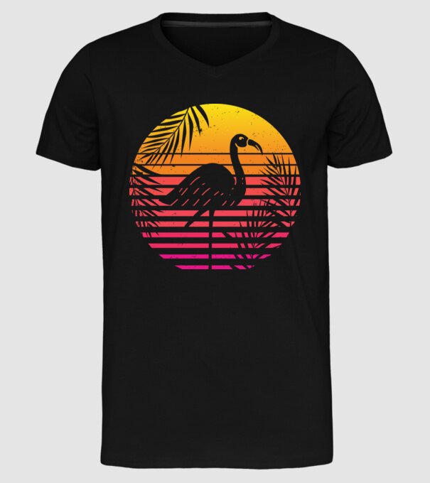 Retro flamingo sunset model negru pe tricou