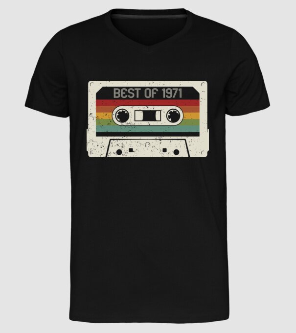 retro tape 1971 vintage model negru pe tricou