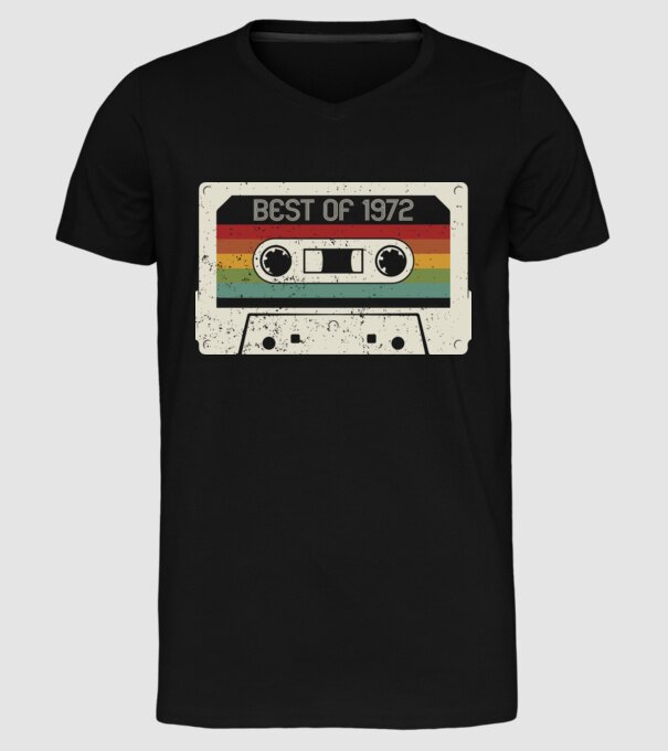 retro tape 1972 vintage model negru pe tricou