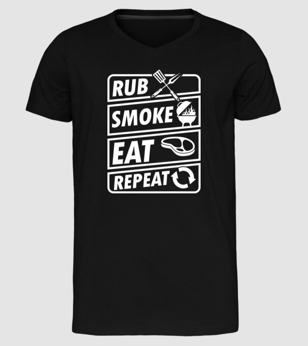 Rub Smoke Eat Repeat model negru pe tricou