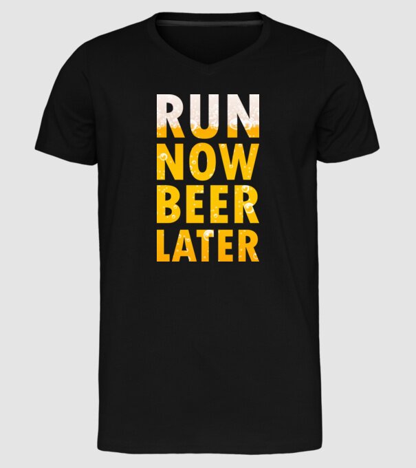 Run now beer later model negru pe tricou
