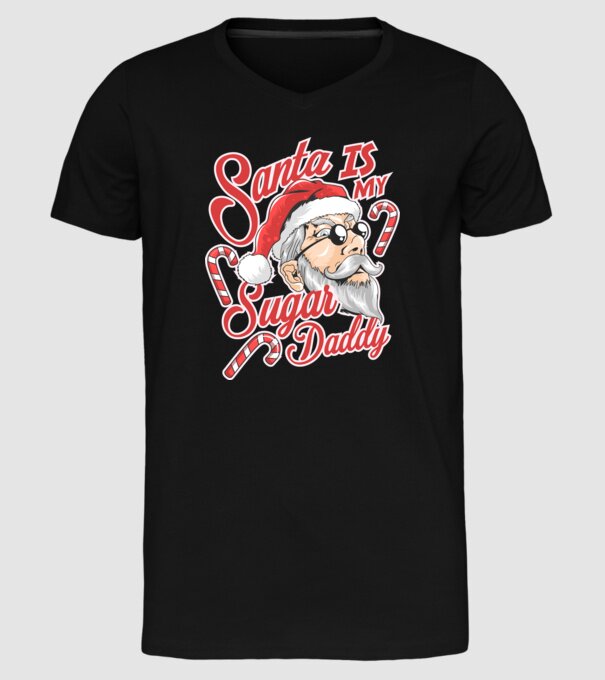 Santa is my sugar daddy model negru pe tricou