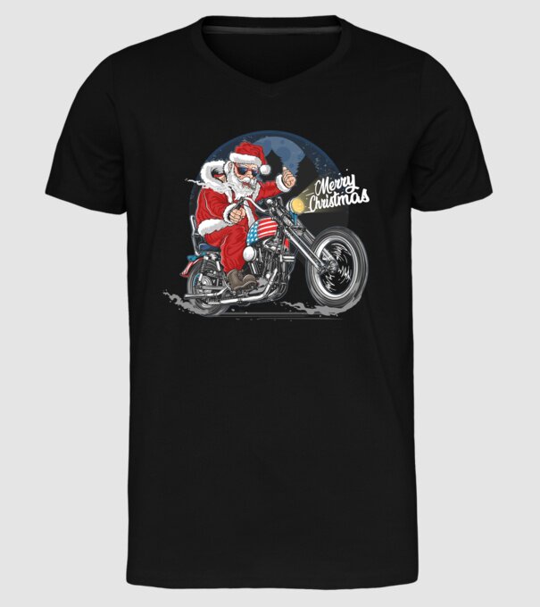 Santa Motocicletă Merry Christmas model negru pe tricou
