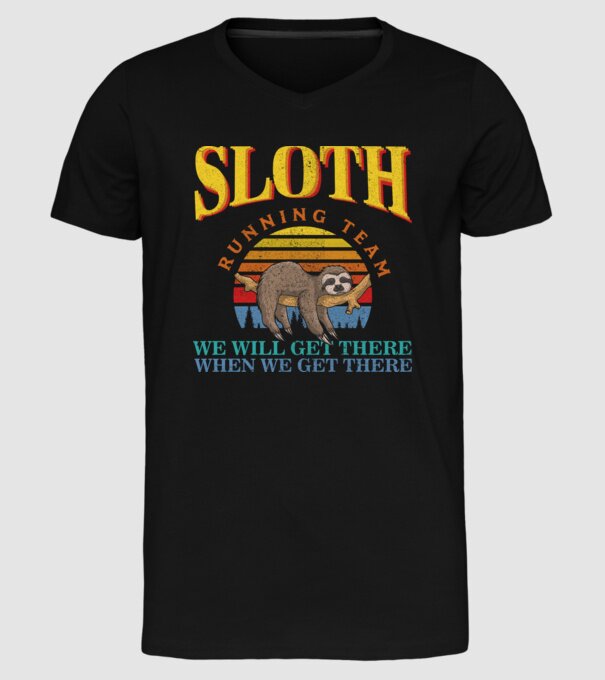 sloth running team retro model negru pe tricou