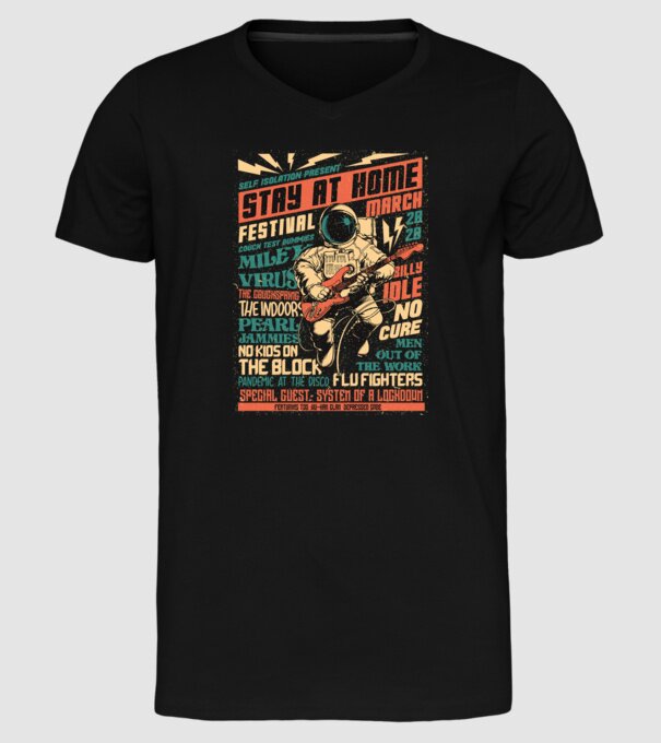 Stay at home festival model negru pe tricou