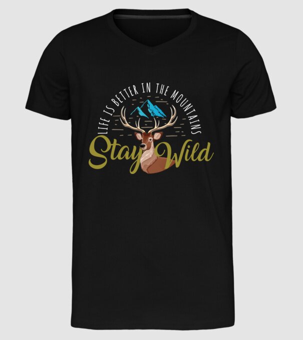 Stay wild model negru pe tricou