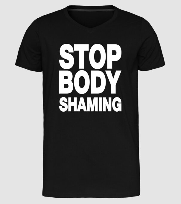 Stop body shaming helvetica model negru pe tricou