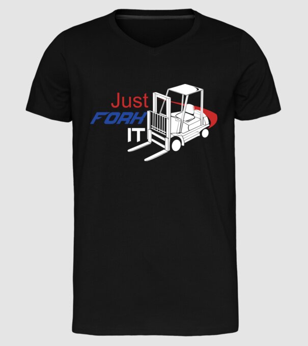 Targonca Just Fork It model negru pe tricou