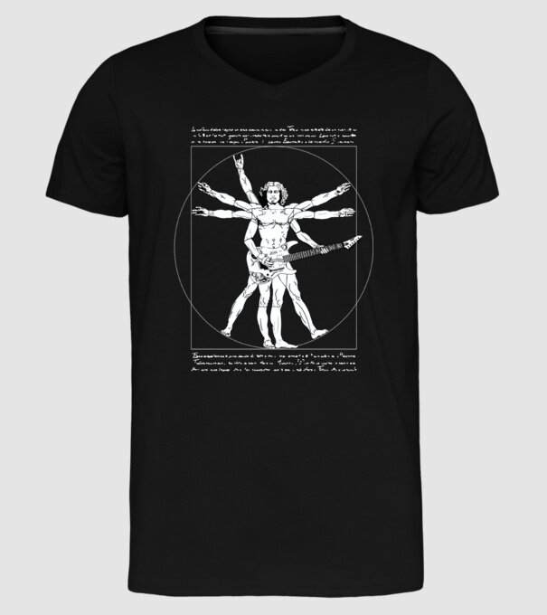 Vitruvius Guitar model negru pe tricou