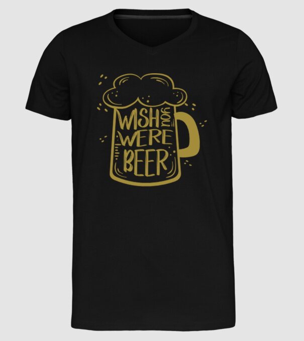 Wish u were beer model negru pe tricou