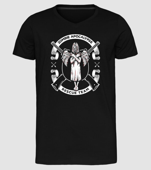 Zombie apocalypse rescue team angel model negru pe tricou