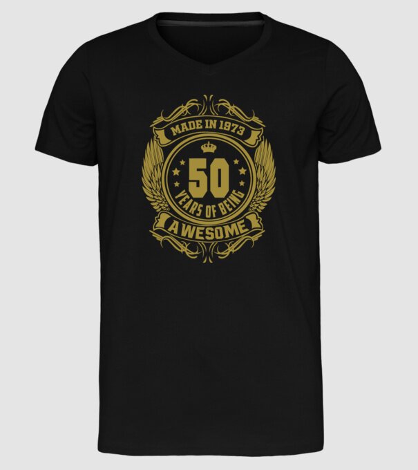 50 years of being awesome winged model negru pe tricou