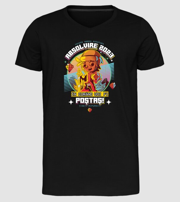 absolvire 2023 poștaș model negru pe tricou