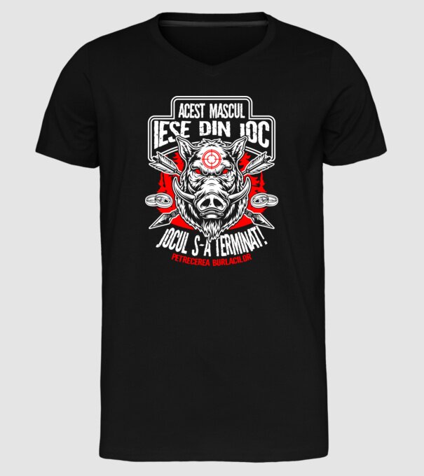 Acest mascul iese din joc - jocul s-a terminat - petrecerea burlacilor model negru pe tricou