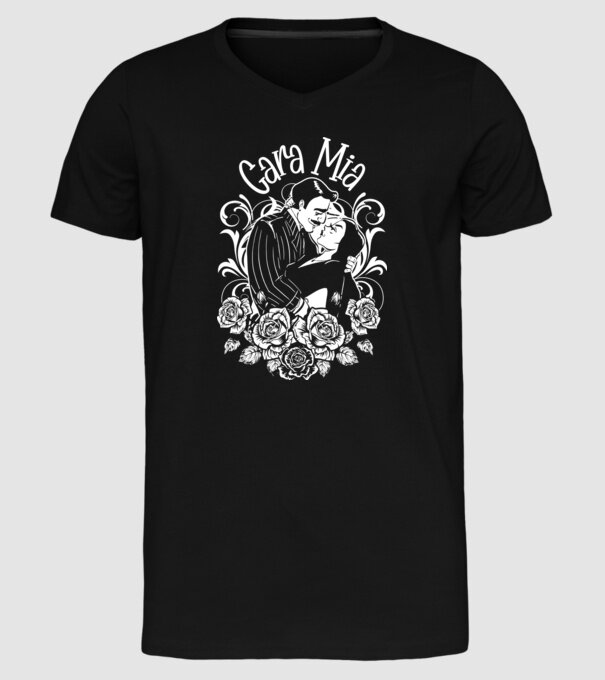 Addams family couple shirt Morticia and Gomez Cara Mia model negru pe tricou