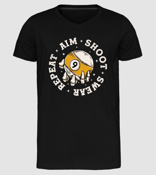 Aim Shoot Swear Repeat Biliard model negru pe tricou