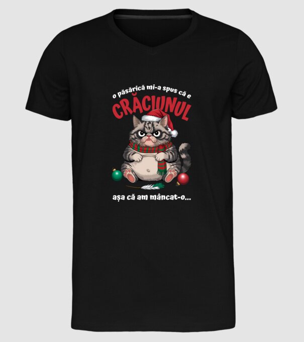 Am mâncat pasărea Crăciun pisică Negru model negru pe tricou