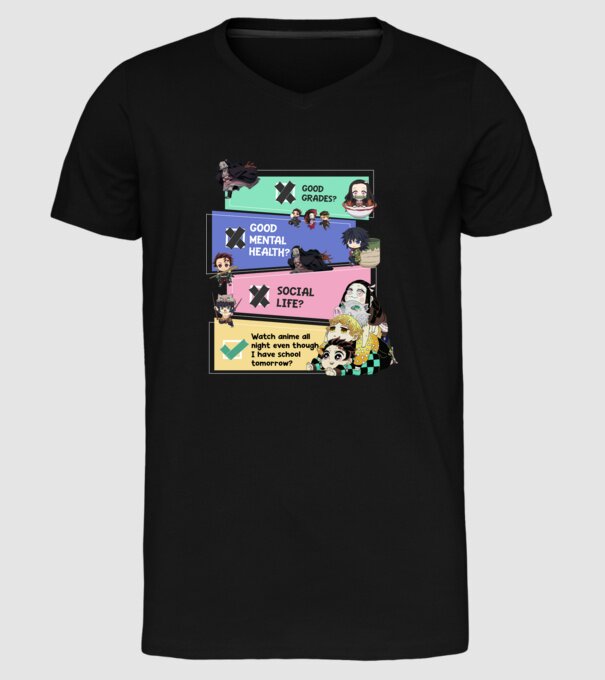 Anime check Demon Slayer model negru pe tricou
