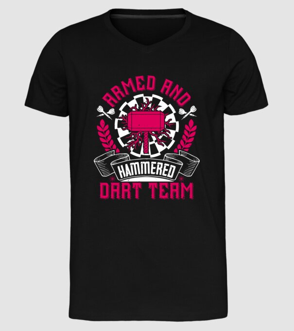 Armed and Hammered dart team model negru pe tricou