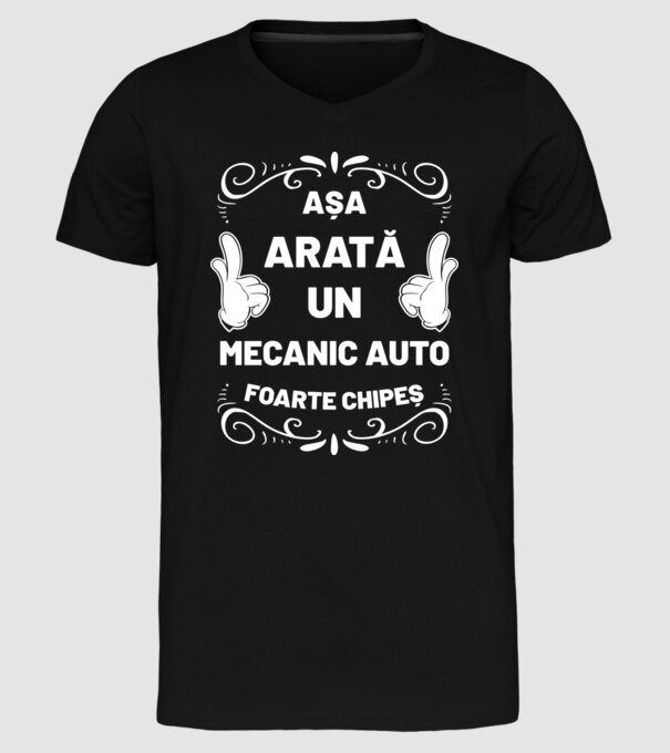 Așa arată un mecanic auto foarte chipeș model negru pe tricou