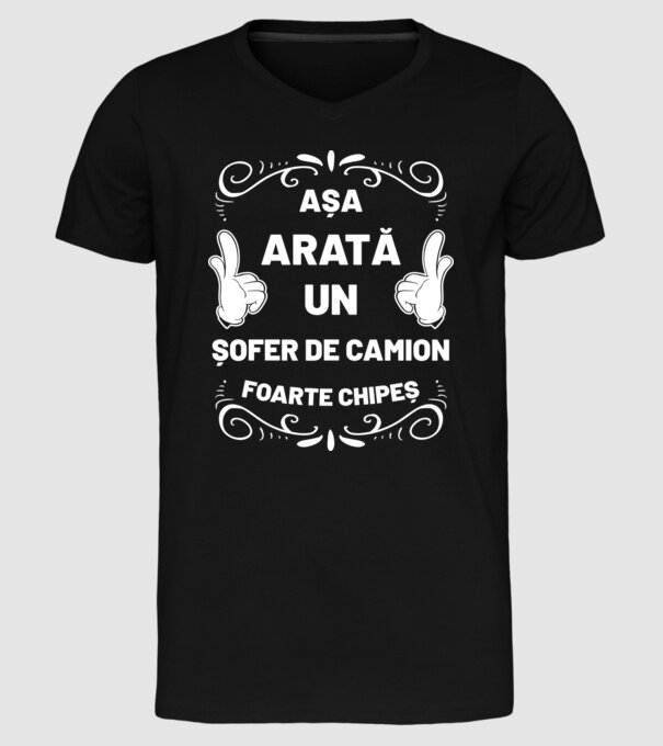 Așa arată un șofer de camion foarte chipeș model negru pe tricou