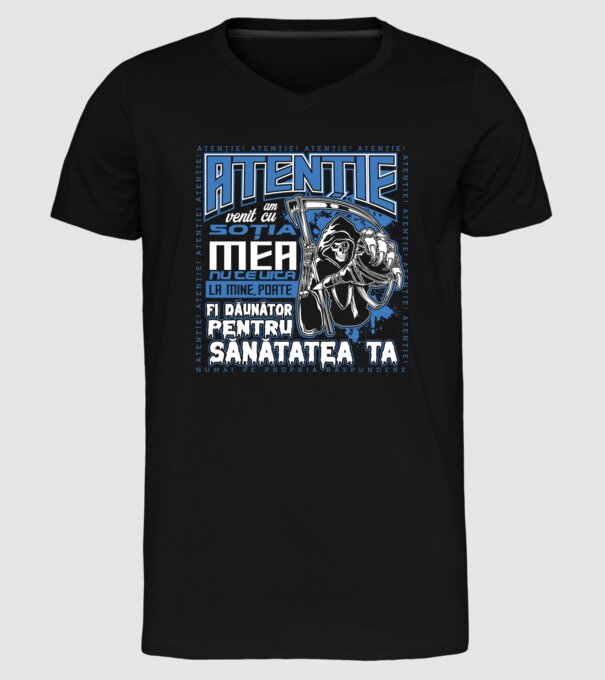 Atenție Am venit cu soția mea model negru pe tricou