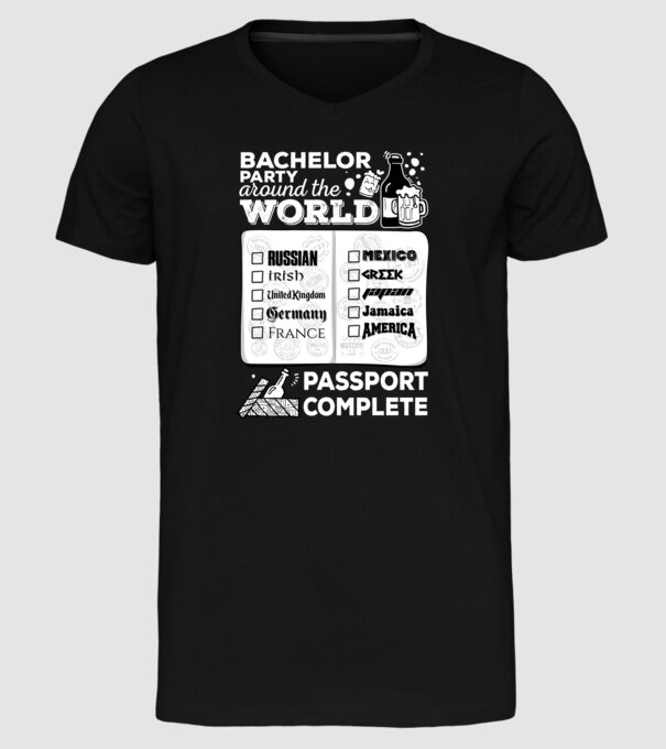 Bachelor Party World tour model negru pe tricou