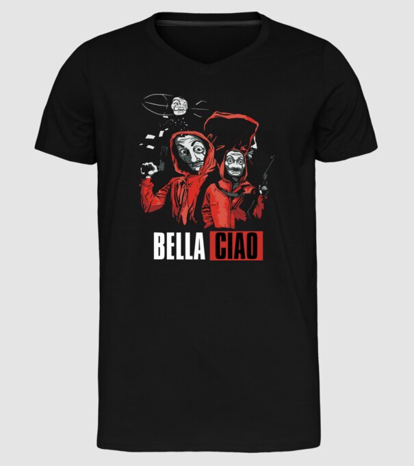 bella ciao money heist model negru pe tricou