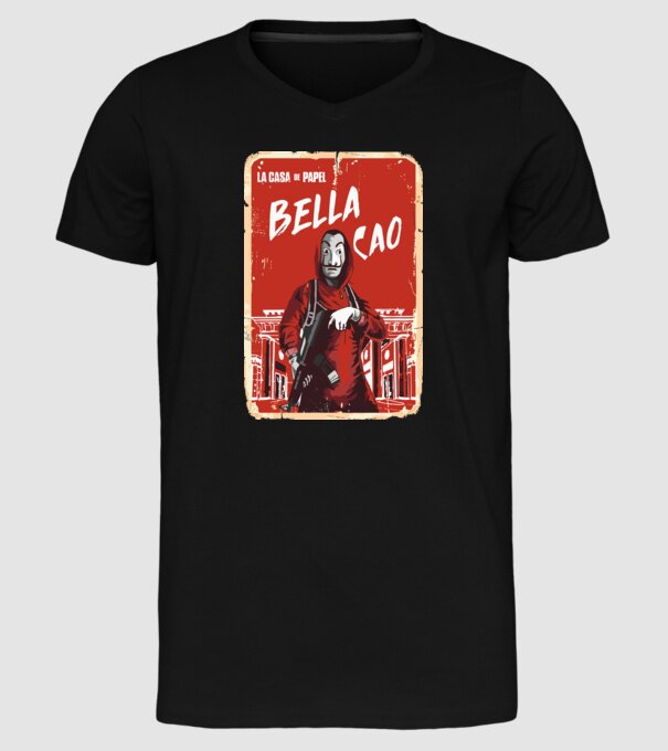 bella ciao poster retro model negru pe tricou