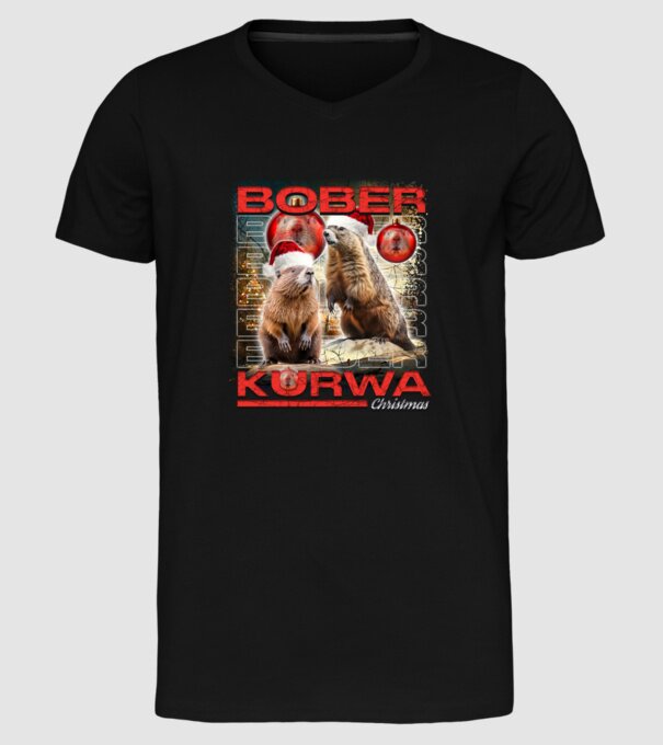 Bober kurwa christmas universe model negru pe tricou