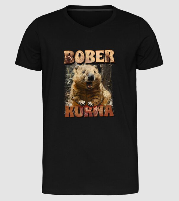 BOBER wombat model negru pe tricou