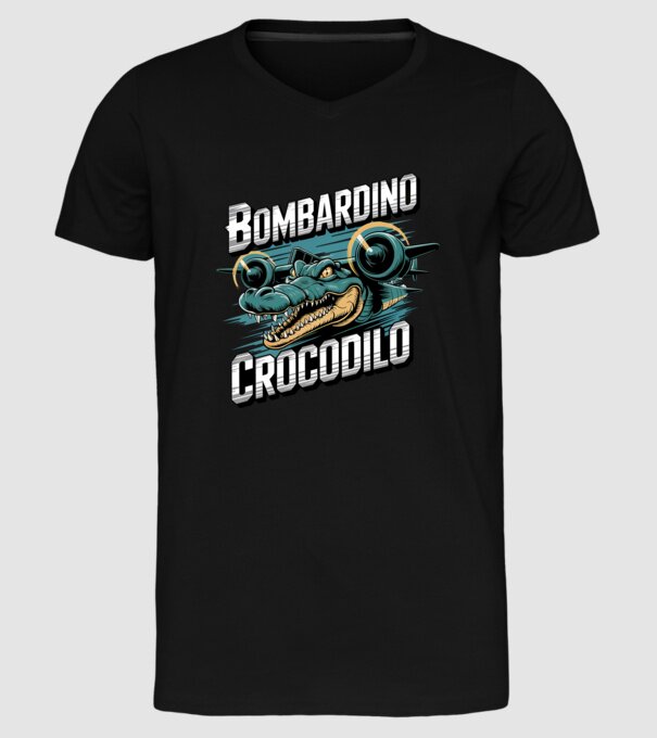 Bombardino Crocodilo 2 model negru pe tricou