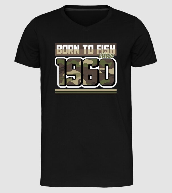 Born to fish since 1960 model negru pe tricou