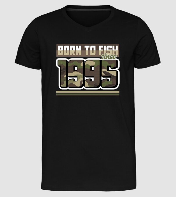 Born to fish since 1995 model negru pe tricou