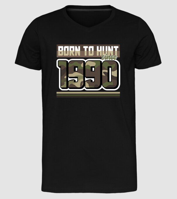 Born to hunt since 1990 model negru pe tricou