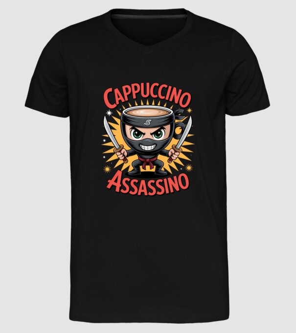 Cappuccino Assasino model negru pe tricou
