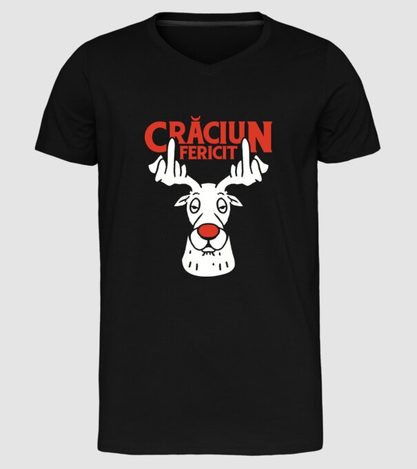 Căprioară de Crăciun antisocială model negru pe tricou
