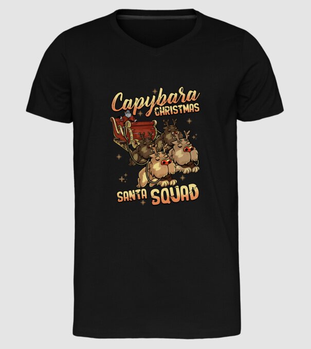 Capybara christmas santa squad model negru pe tricou