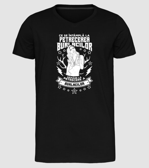 Ce se întâmplă la petrecerea burlacilor, rămâne la petrecere a burlacilor model negru pe tricou