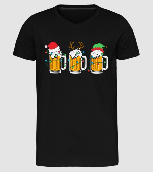 Christmas beer mugs model negru pe tricou