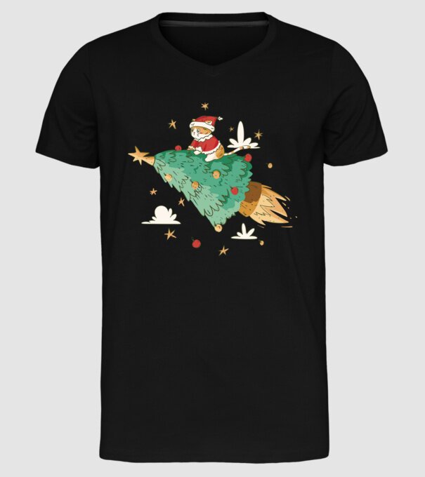 Christmas cat model negru pe tricou