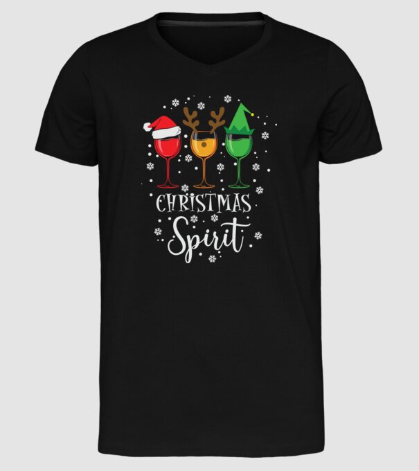 Christmas spirit wine model negru pe tricou
