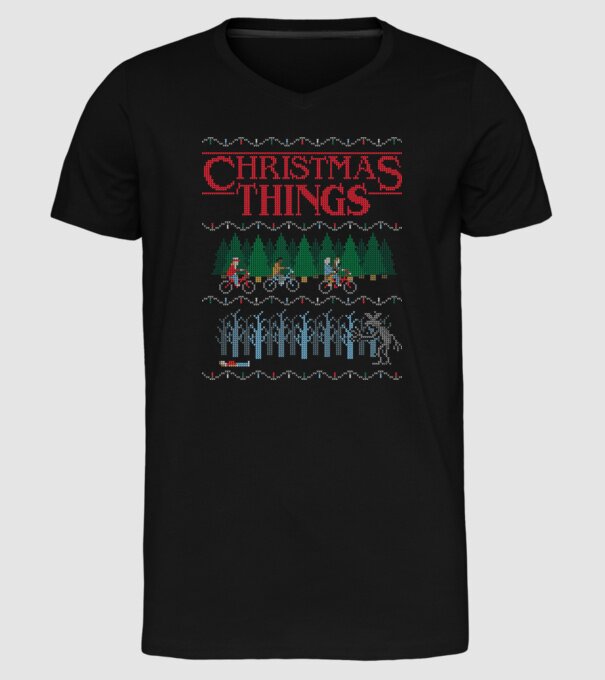 christmas things ugly sweater model negru pe tricou