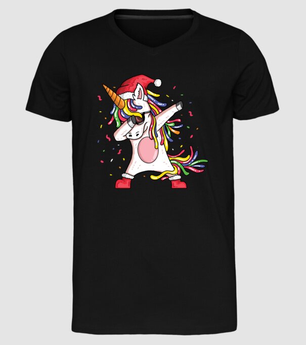 Christmas unicorn dab model negru pe tricou