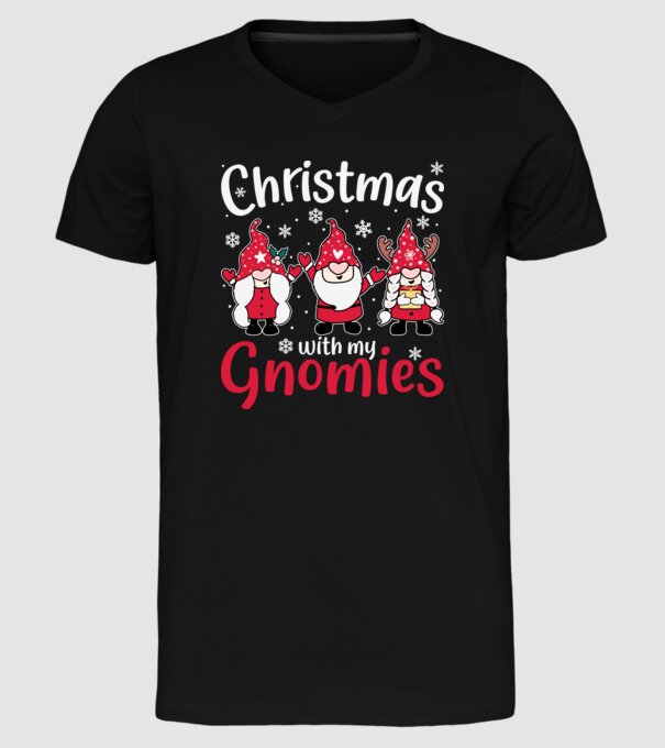Christmas with my gnomies model negru pe tricou